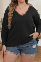 Plus Size Black Lace Knitting Sweater