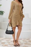 V Neck Wrapped Ruffle Dress 