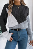 Color Block Cable Knitting Sweater 