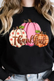 Black Pumpkin Thankful Drop Shoulder Thanksgiving Pullover Sweatshirt