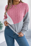 Color Block Cable Knitting Sweater 