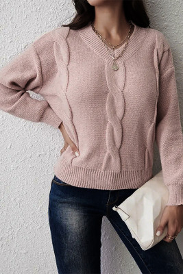 Pink Cable Knitting Sweater 