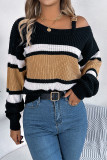 Metal Buckle Color Block Knitting Sweater 