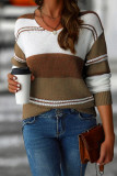 V Neck Knitting Color Block Top 