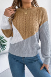 Color Block Cable Knitting Sweater 