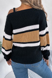 Metal Buckle Color Block Knitting Sweater 