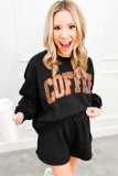 Black Sequined COFFEE Loose Fit Sweatshirt and Shorts Set