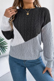 Color Block Cable Knitting Sweater 