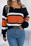 Metal Buckle Color Block Knitting Sweater 