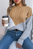 Color Block Cable Knitting Sweater 