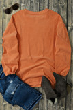 Orange Halloween Hey Boo Ghost Print Ribbed Loose Sweatshirt