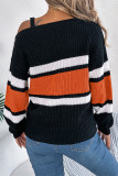 Metal Buckle Color Block Knitting Sweater 