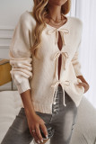 Solid Color Lace Up Front Open Cardigan 