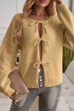 Solid Color Lace Up Front Open Cardigan 