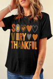 Black So Very Thankful Heart Printed Crewneck Thanksgiving T Shirt