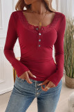 Lace Splicing Ribbed Knitting Slim Top 