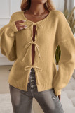 Solid Color Lace Up Front Open Cardigan 