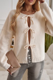 Solid Color Lace Up Front Open Cardigan 