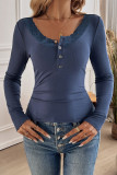 Lace Splicing Ribbed Knitting Slim Top 