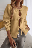 Solid Color Lace Up Front Open Cardigan 