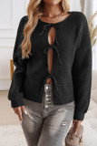 Solid Color Lace Up Front Open Cardigan 