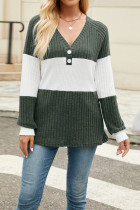 Colorblock V Neck Ribbed Knitting Top 