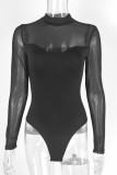 Black One Piece Mesh Bodysuit