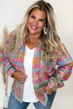 Pink Plus Size Aztec Printed Flap Pocket Shacket