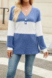 Colorblock V Neck Ribbed Knitting Top 