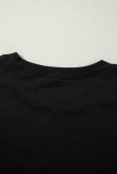 Black Exposed Seam Drop Shoulder Round Neck Sweatshirt with Slits