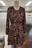 Brown Leopard Splicing Dress 