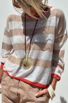 Apricot Colorblock Striped Round Neck Drop Shoulder Sweater