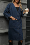 Blue Front Open Button Denim Coat 