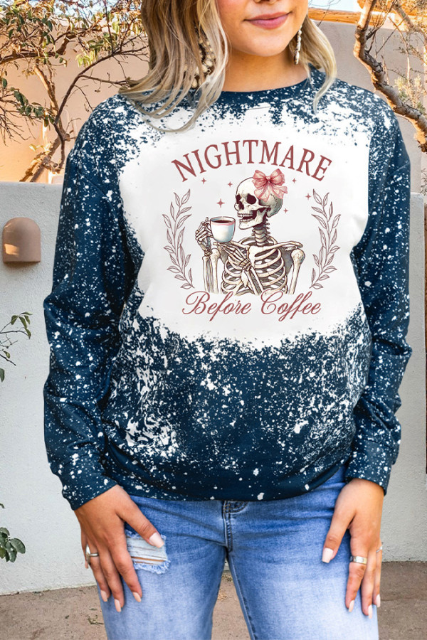 Halloween Skeleton Coffee Sublimation Long Sleeves Top