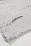 Light Grey Solid Kangaroo Pocket Half Zipper Oversized Hoodie