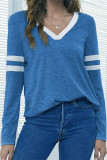 Blue V Neck Splicing Top 