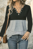 Color Block V Neck Stripes Top 