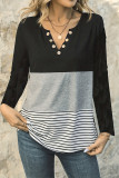 Color Block V Neck Stripes Top 