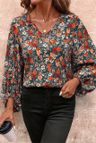 V Neck Puff Sleeves Floral Top 