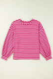 Sachet Pink Striped Print Crew Neck Drop Shoulder Sweatshirt