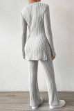 Grey Ribbed Knitting 2PCS Pajamas Set