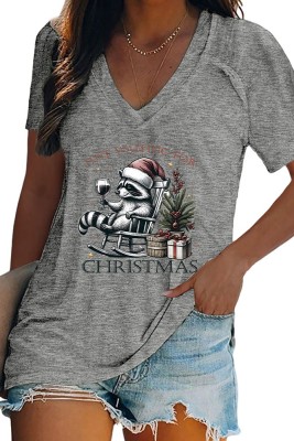 Just Waiting for Christmas Print V Neck Graphic Tee