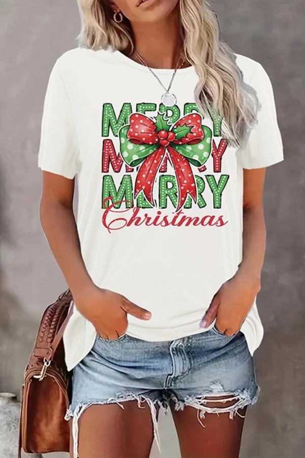 Merry Christmas Bow Print Graphic Top