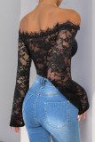 Black Lace Off Shoulder One Piece Bodysuit 