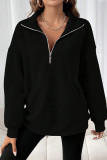 Solid Color Half Zipper Kangaroo Pockets Sweatshirt 