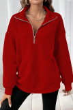 Solid Color Half Zipper Kangaroo Pockets Sweatshirt 