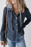 Hooded Ribbed Knitting Button Up Coat 