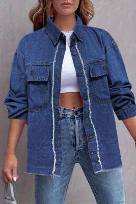 Distressed Raw Hem Denim Jacket 