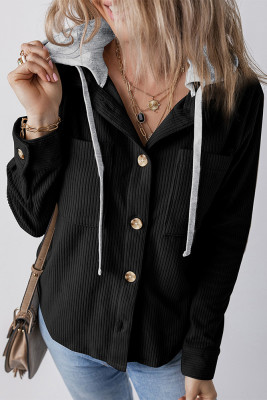 Hooded Ribbed Knitting Button Up Coat 