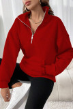 Solid Color Half Zipper Kangaroo Pockets Sweatshirt 